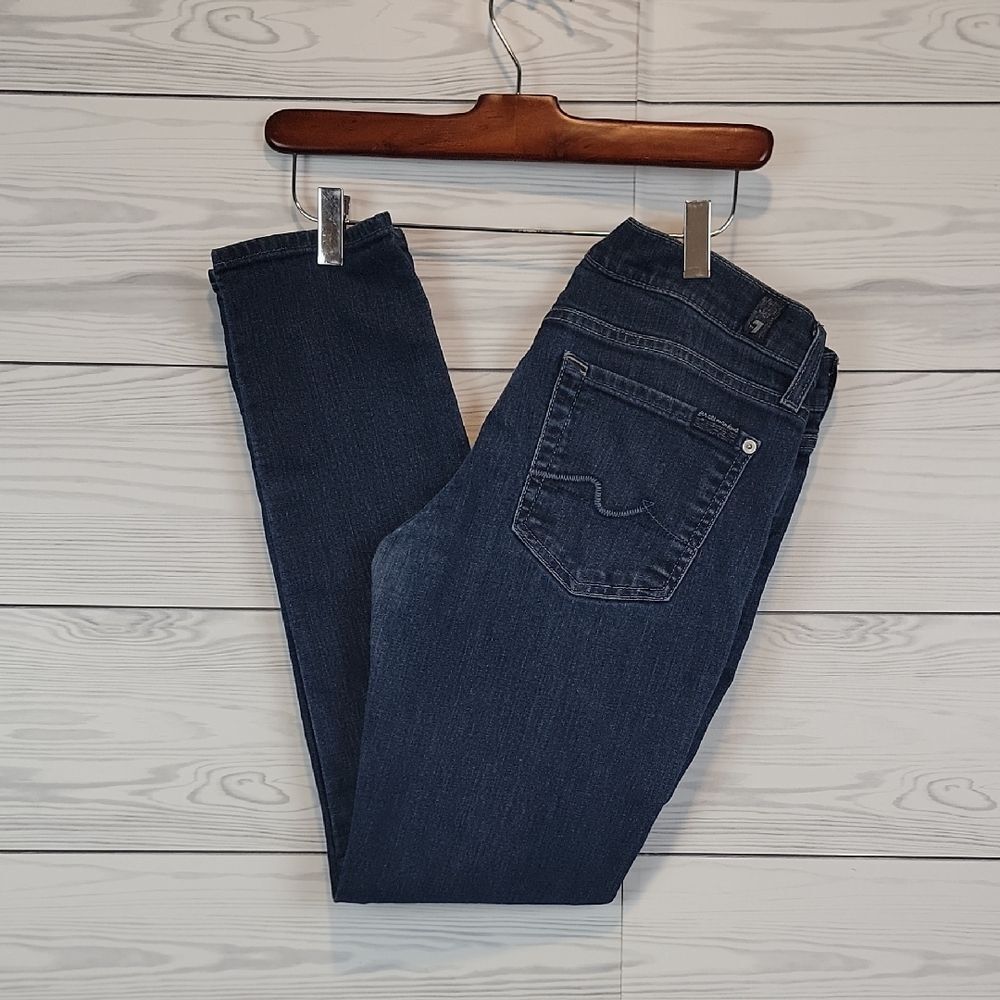 7 For All Mankind Gwenevere Blue Denim Low-Rise Skinny Womens Size Waist 28